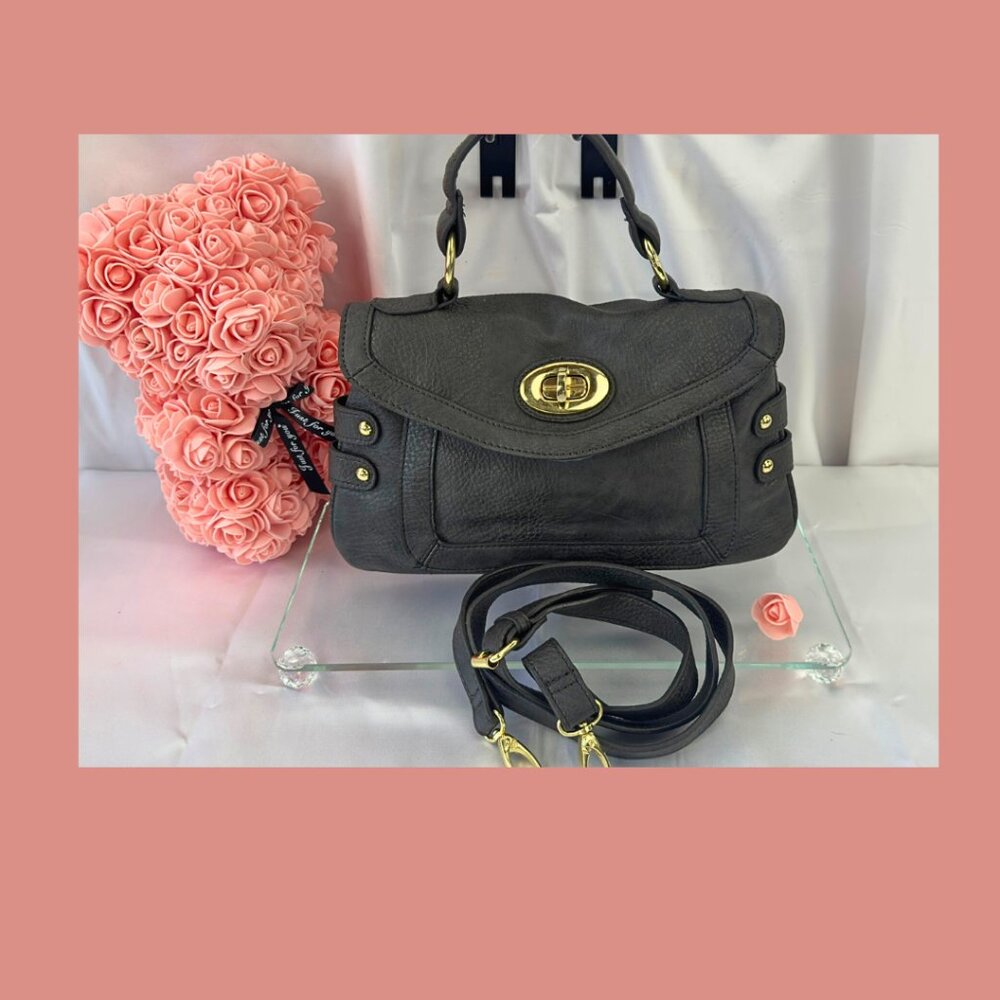 Olivia + Joy Dk Grey Pebbled Satchel ✨ Chic Gold Hardware Convertible Crossbody